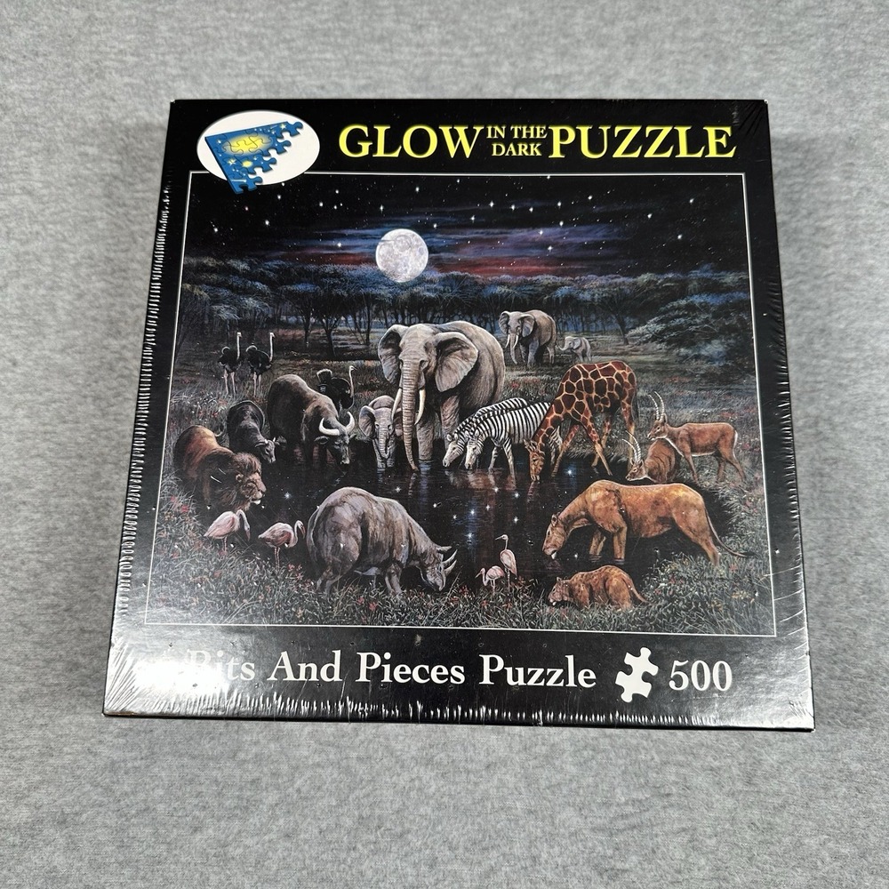 VTG Bits & Pieces 500-Pc Glow-in-the-Dark Safari Wildlife Puzzle Factory Sealed